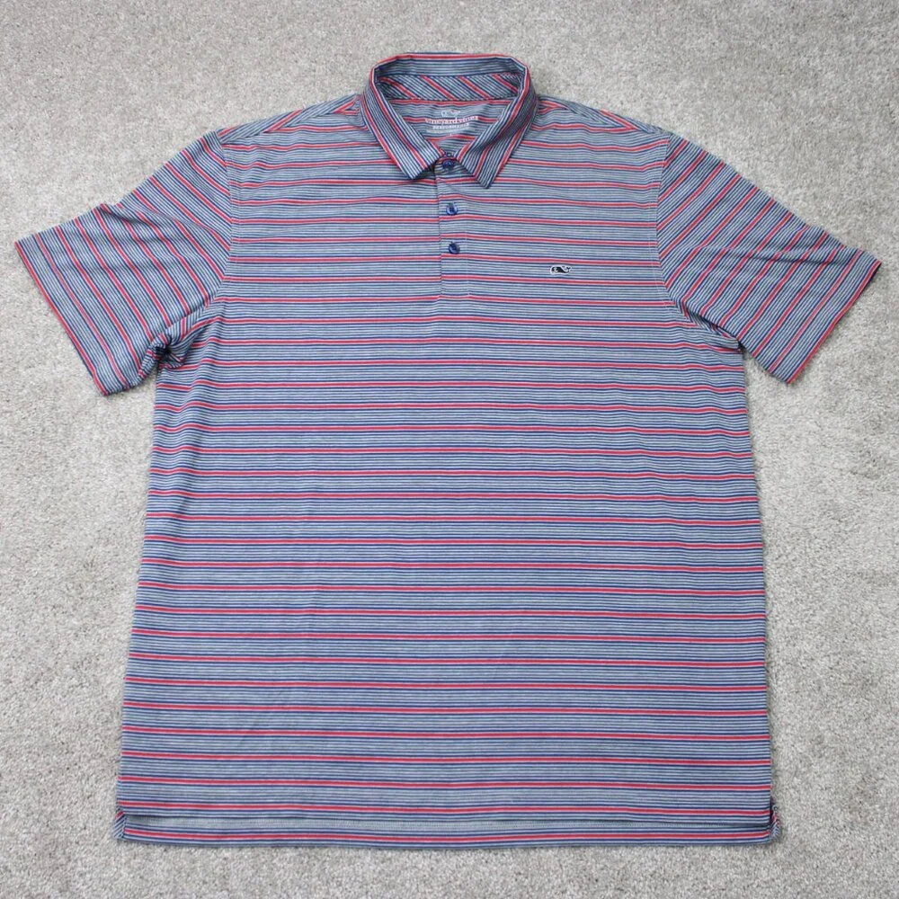 Vineyard Vines Performance Polo Shirt Mens Large Red/Blue Striped Stretch S/S - Picture 2 of 14